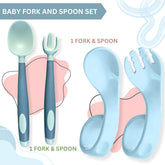 Baby Spoon and fork Set for Baby Feeding (Curved Blue)